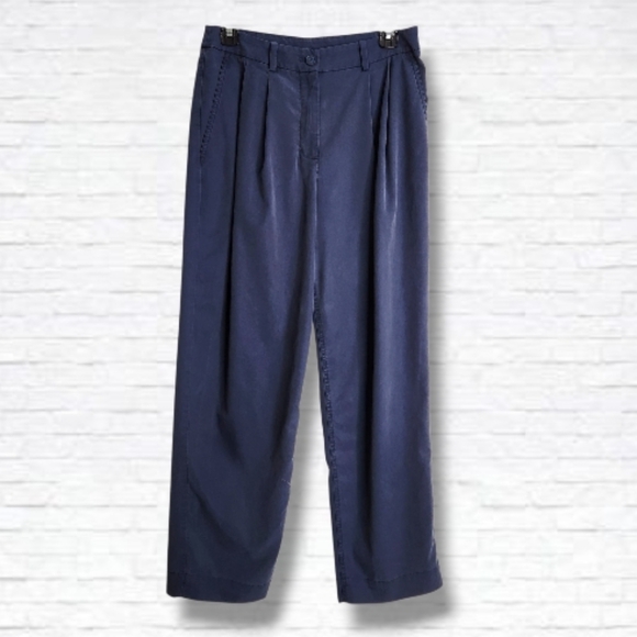 Kit and Ace Pants - Kit + Ace Navy Blue High Waist Pleated Taper Leg Trouser Pants Size 8